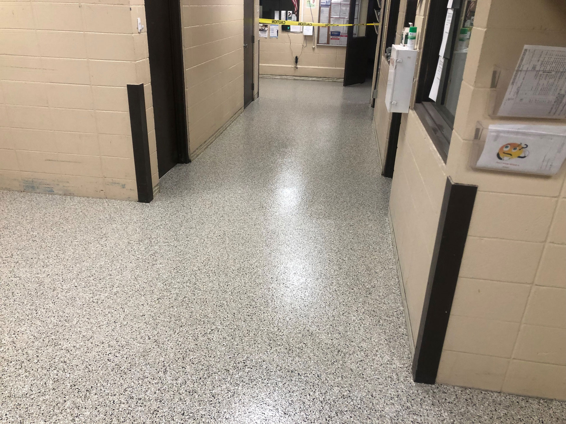 vending company hallway with concrete coating